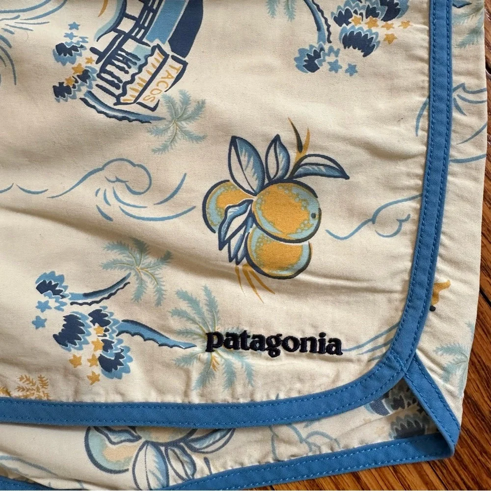 Patagonia Blue and Cream Printed Hybrid Shorts
